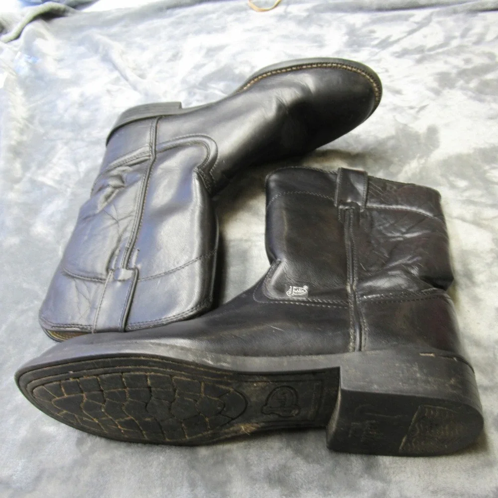 Justin Basics Mens Boots 7.5 D Black Leather‎ Cowboy Western Temple Roper